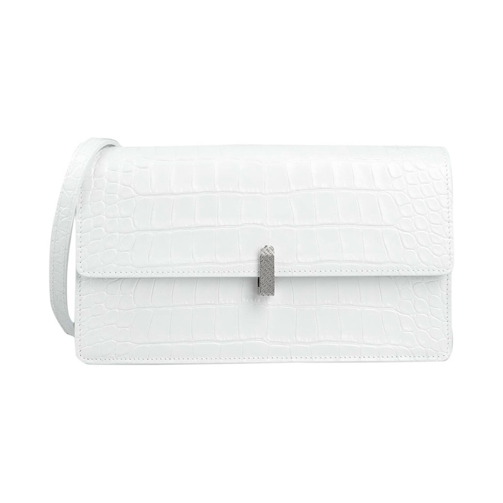 BALENCIAGA Elegant White Crocodile-Embossed Shoulder Bag